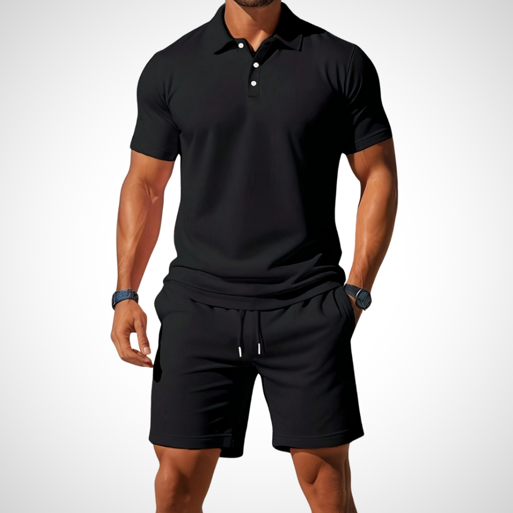 Casual polo shirt and shorts set for men – Enrico-Black-S-Nora Luxe