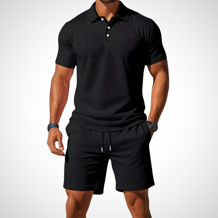 Casual polo shirt and shorts set for men – Enrico-Black-S-Nora Luxe