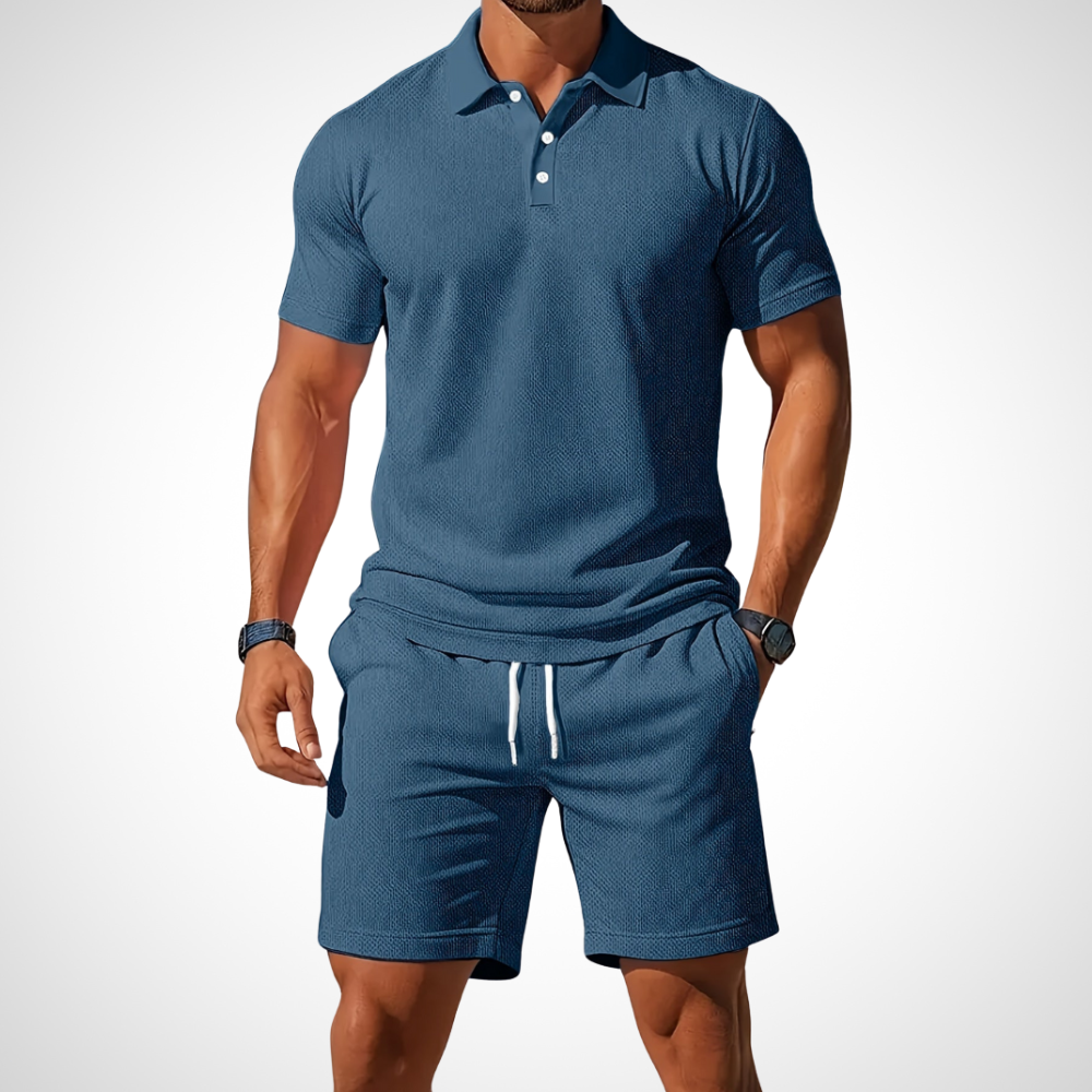 Casual polo shirt and shorts set for men – Enrico-Blue-S-Nora Luxe