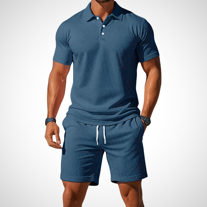 Casual polo shirt and shorts set for men – Enrico-Blue-S-Nora Luxe