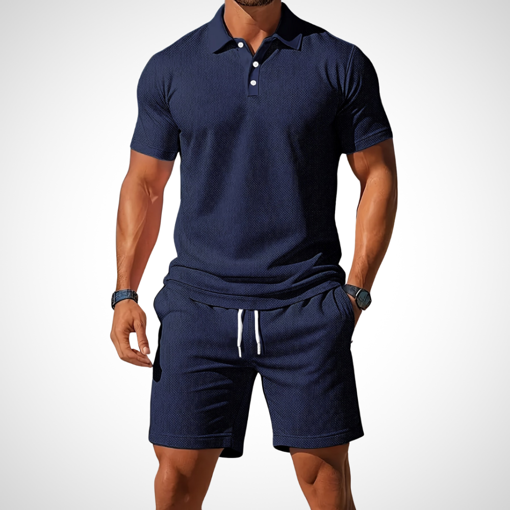 Casual polo shirt and shorts set for men – Enrico-Dark blue-S-Nora Luxe