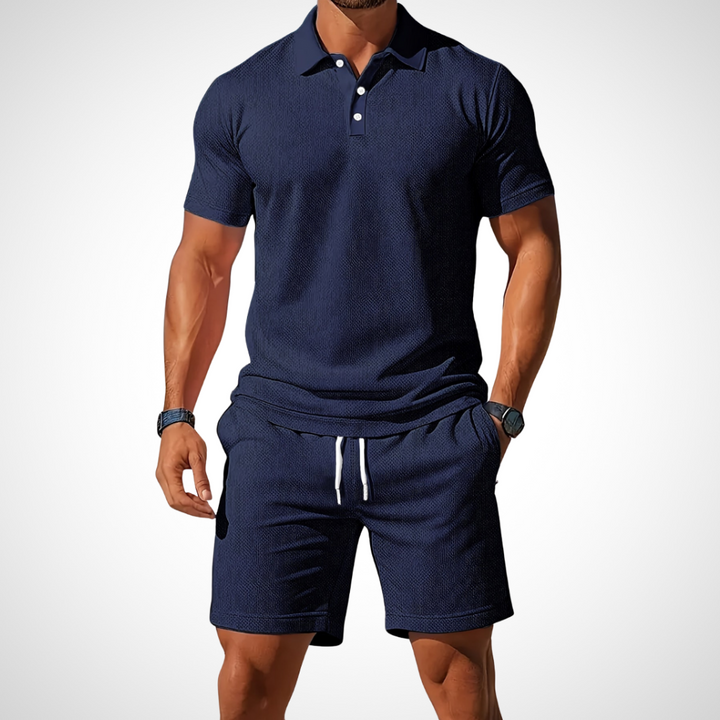 Casual polo shirt and shorts set for men – Enrico-Dark blue-S-Nora Luxe