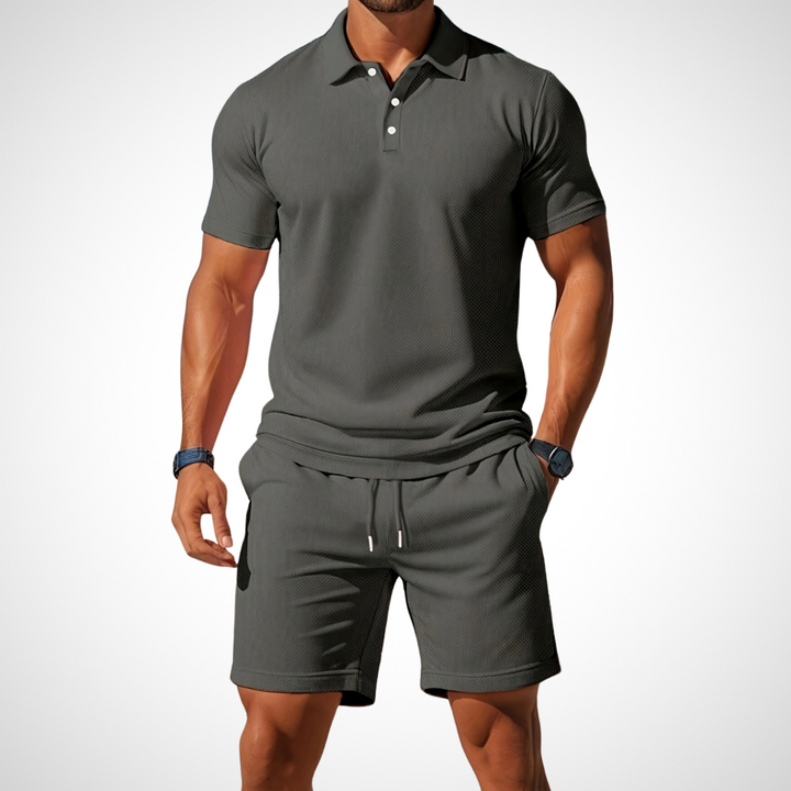 Casual polo shirt and shorts set for men – Enrico-Dark grey-S-Nora Luxe