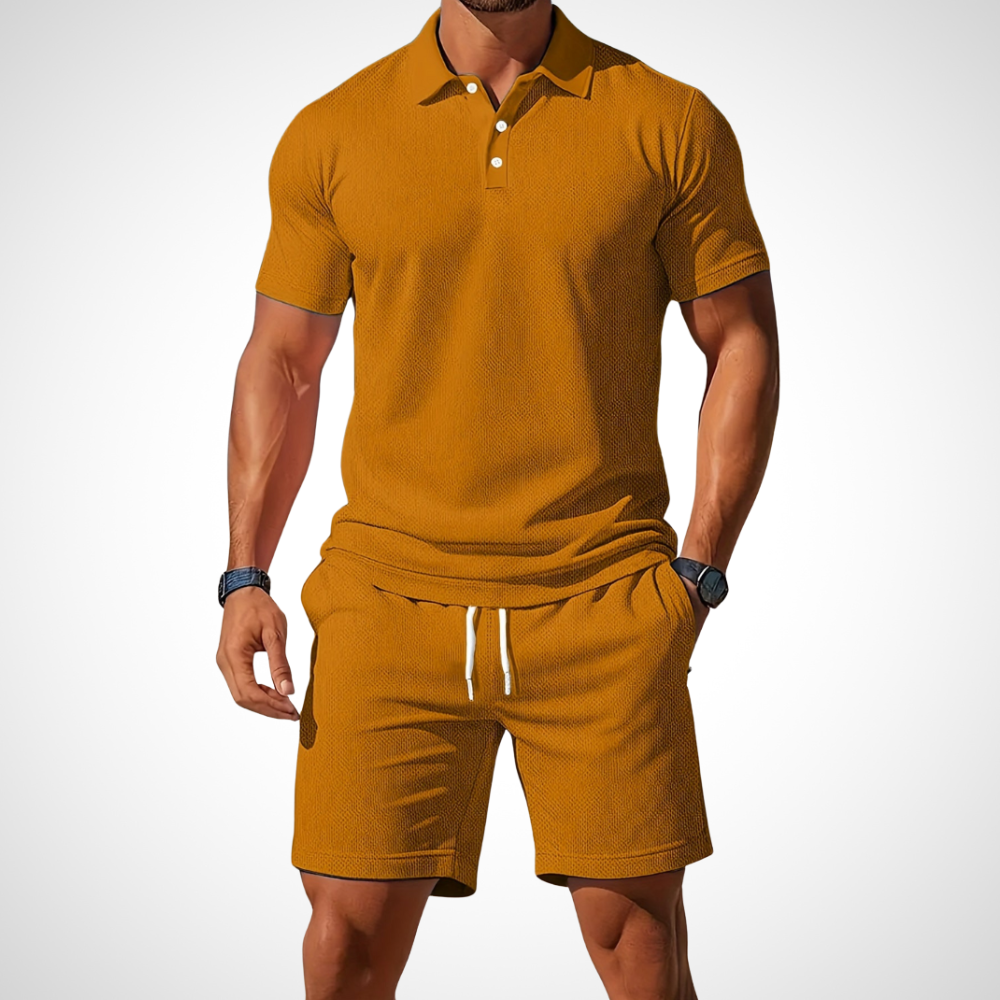 Casual polo shirt and shorts set for men – Enrico-Khaki-S-Nora Luxe