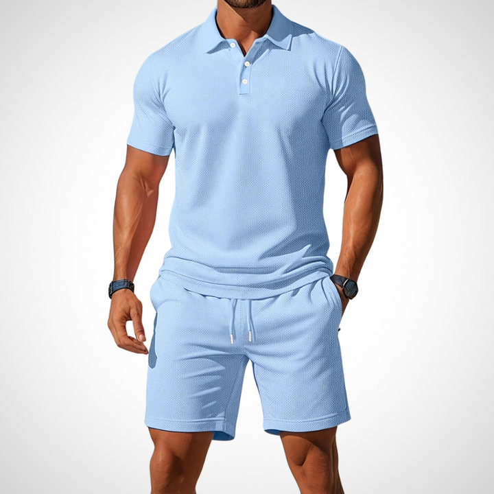 Casual polo shirt and shorts set for men – Enrico-Light blue-S-Nora Luxe