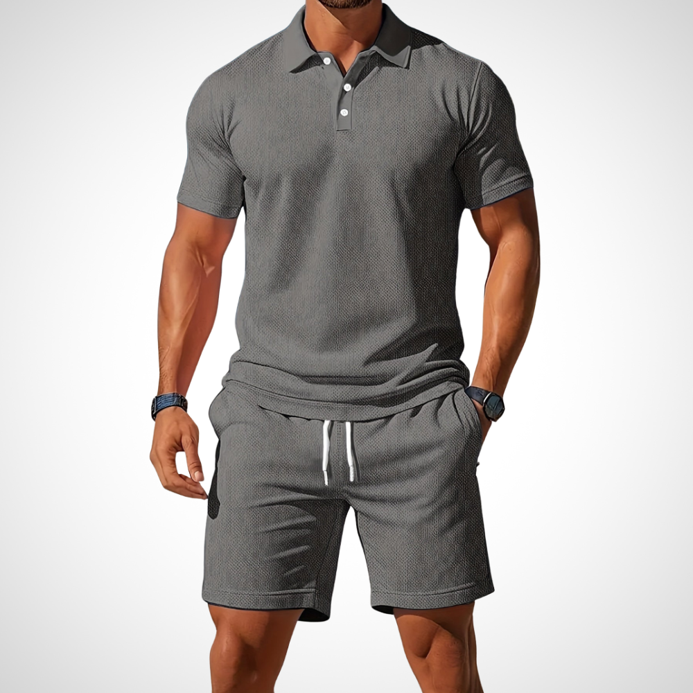 Casual polo shirt and shorts set for men – Enrico-Light grey-S-Nora Luxe