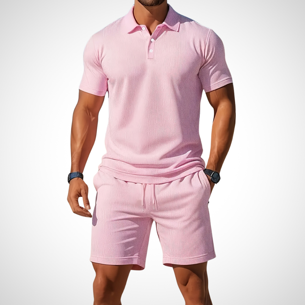 Casual polo shirt and shorts set for men – Enrico-Light pink-S-Nora Luxe