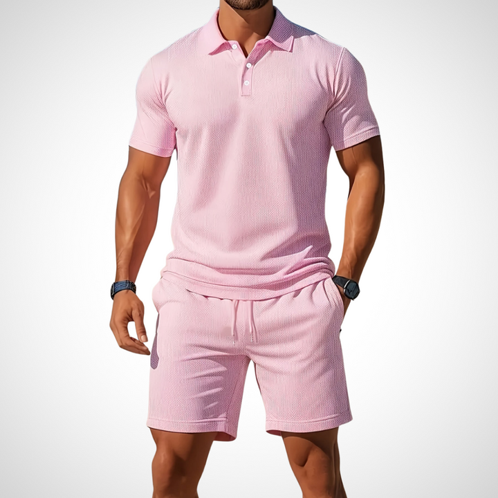 Casual polo shirt and shorts set for men – Enrico-Light pink-S-Nora Luxe