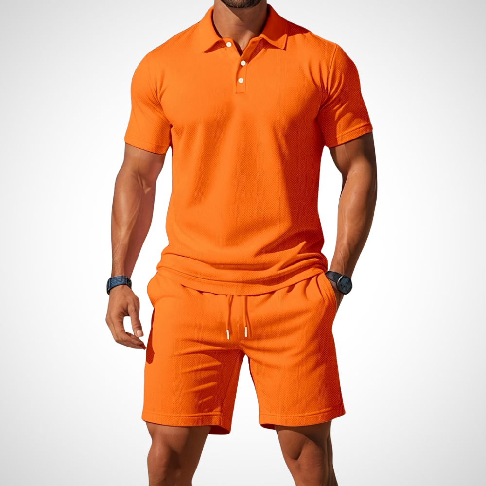 Casual polo shirt and shorts set for men – Enrico-Orange-S-Nora Luxe