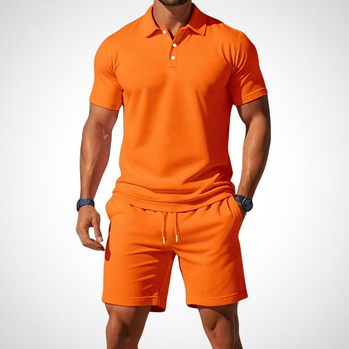 Casual polo shirt and shorts set for men – Enrico-Orange-S-Nora Luxe