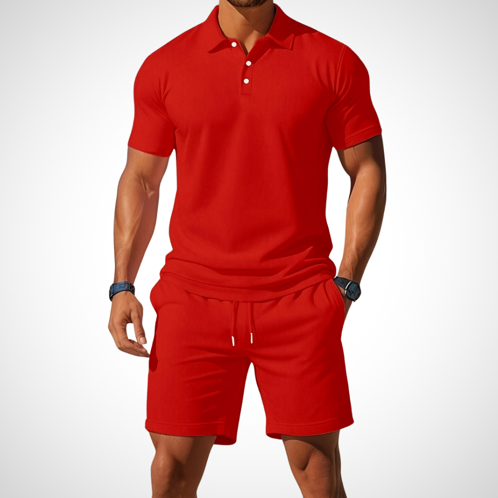 Casual polo shirt and shorts set for men – Enrico-Red-S-Nora Luxe