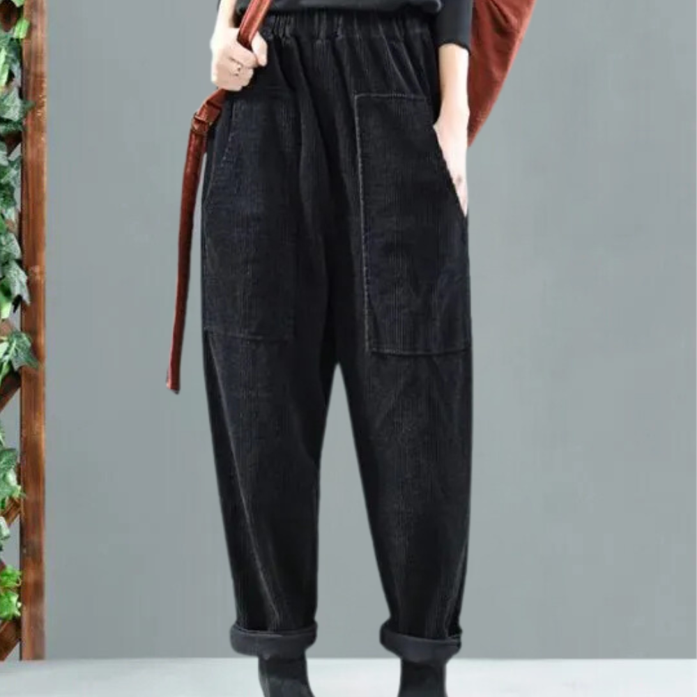 Casual Ribbed Velvet Trousers for Women - Marlowe-Black-XS-Nora Luxe