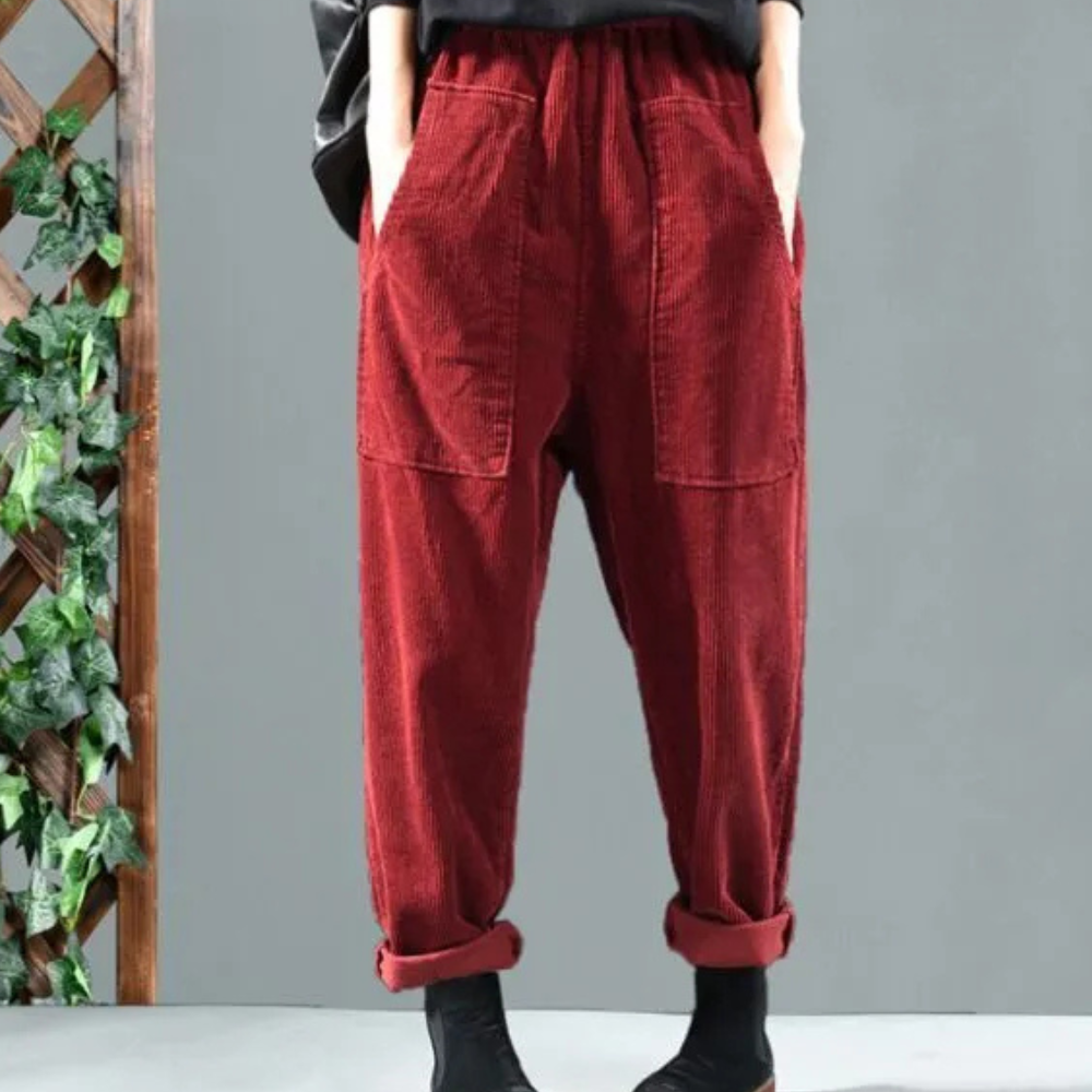 Casual Ribbed Velvet Trousers for Women - Marlowe-Red-XS-Nora Luxe