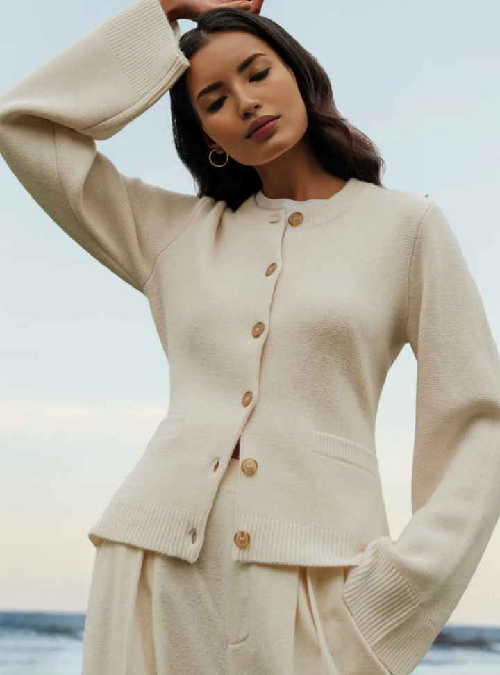 Casual Soft Ladies' Cardigan with Buttons - Noa-Ivory-XS-Nora Luxe