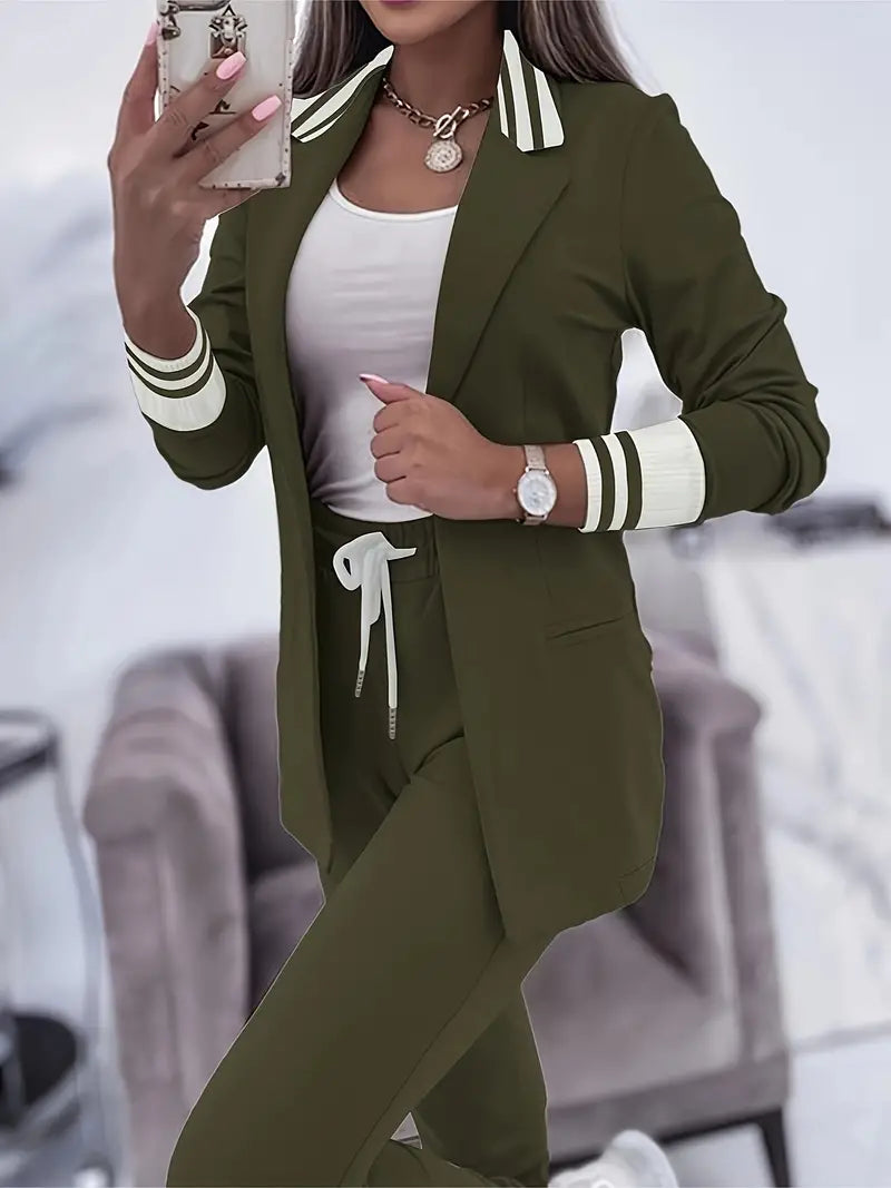 Casual Streetwear Striped Set - Sophie-Olive Green-M-Nora Luxe