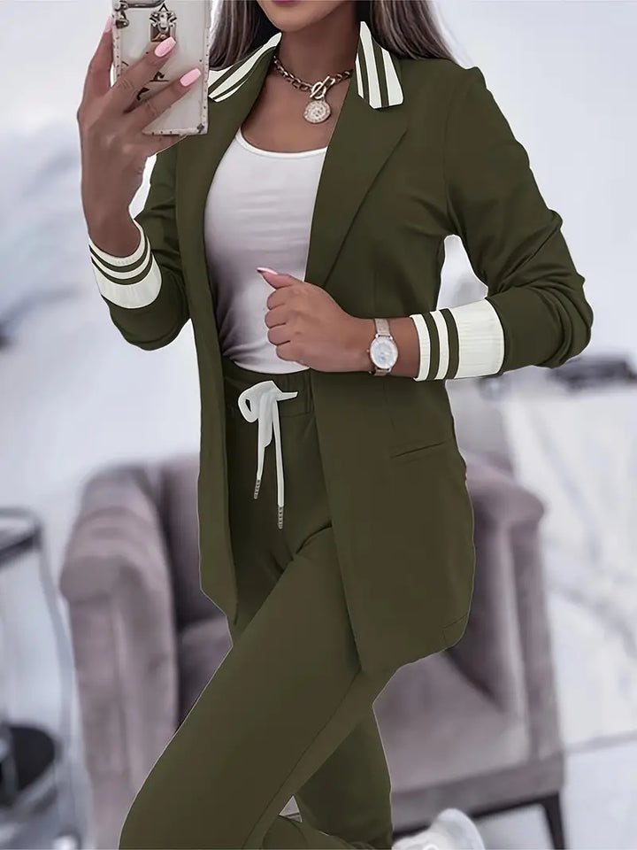 Casual Streetwear Striped Set - Sophie-Olive Green-M-Nora Luxe