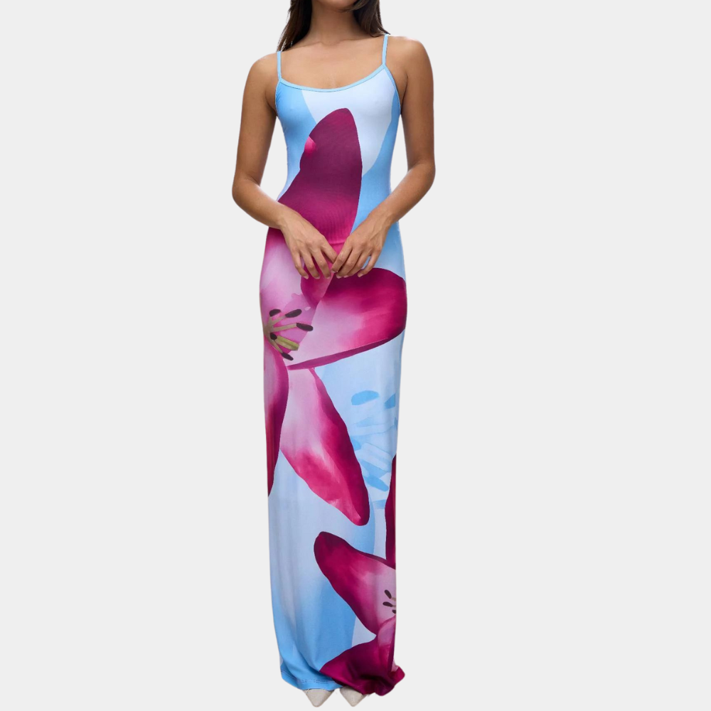 Casual Summer Dress with Figure Accent – Lucine-Light blue-S-State of Style