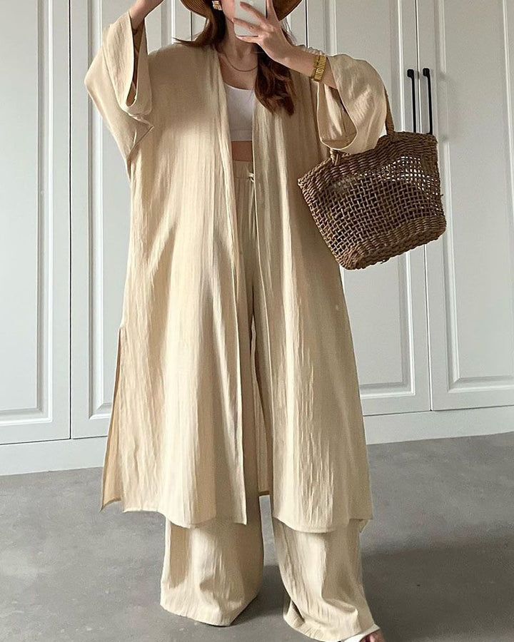 Casual two-piece set for women with vest and trousers – Thalia-Apricot-S-Nora Luxe