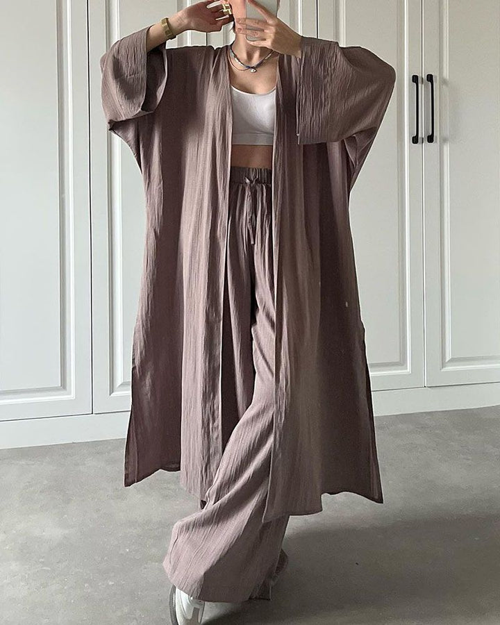 Casual two-piece set for women with vest and trousers – Thalia-Coffee-S-Nora Luxe