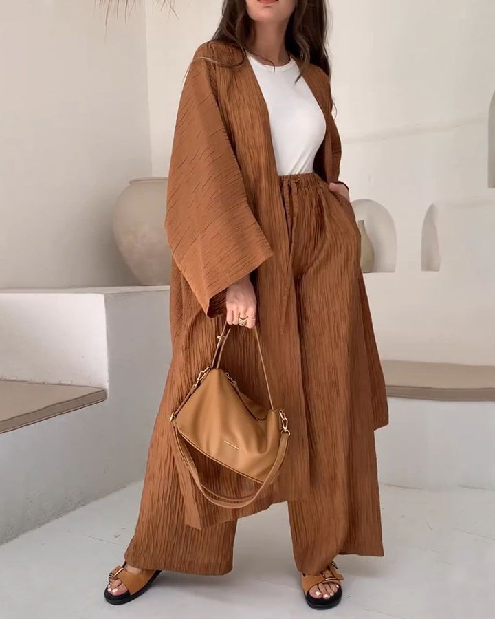 Casual two-piece set for women with vest and trousers – Thalia-Khaki-S-Nora Luxe