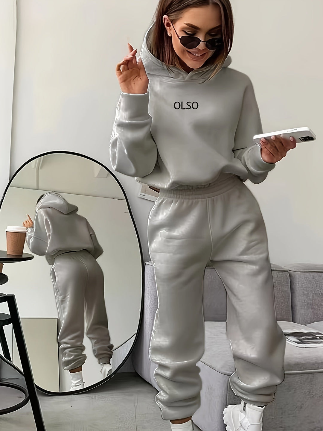 Casual Two-Piece Set with Stylish Letter Print - Elvira-Gray-S-Nora Luxe
