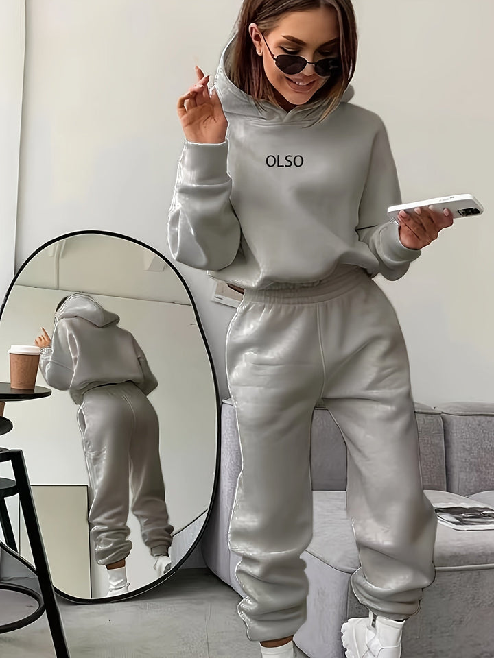 Casual Two-Piece Set with Stylish Letter Print - Elvira-Gray-S-Nora Luxe