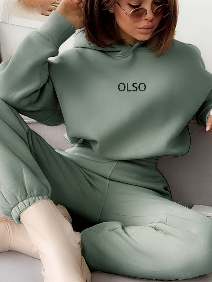 Casual Two-Piece Set with Stylish Letter Print - Elvira-Green-S-Nora Luxe