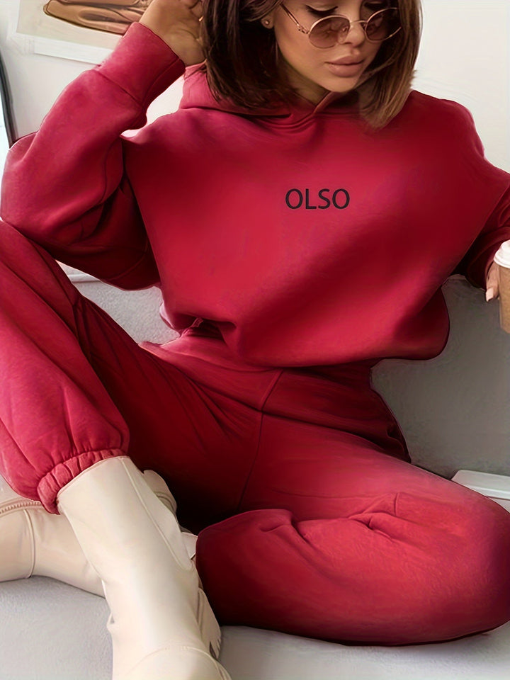 Casual Two-Piece Set with Stylish Letter Print - Elvira-Pink-S-Nora Luxe