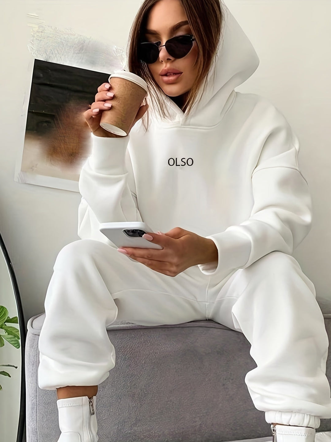 Casual Two-Piece Set with Stylish Letter Print - Elvira-White-S-Nora Luxe