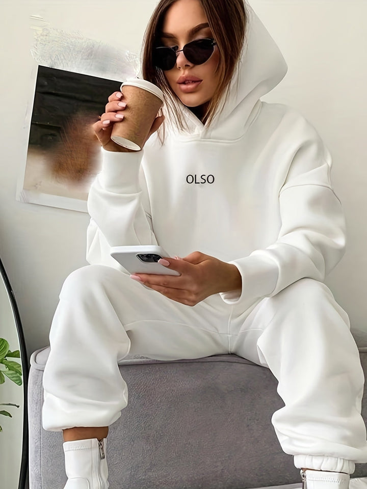 Casual Two-Piece Set with Stylish Letter Print - Elvira-White-S-Nora Luxe
