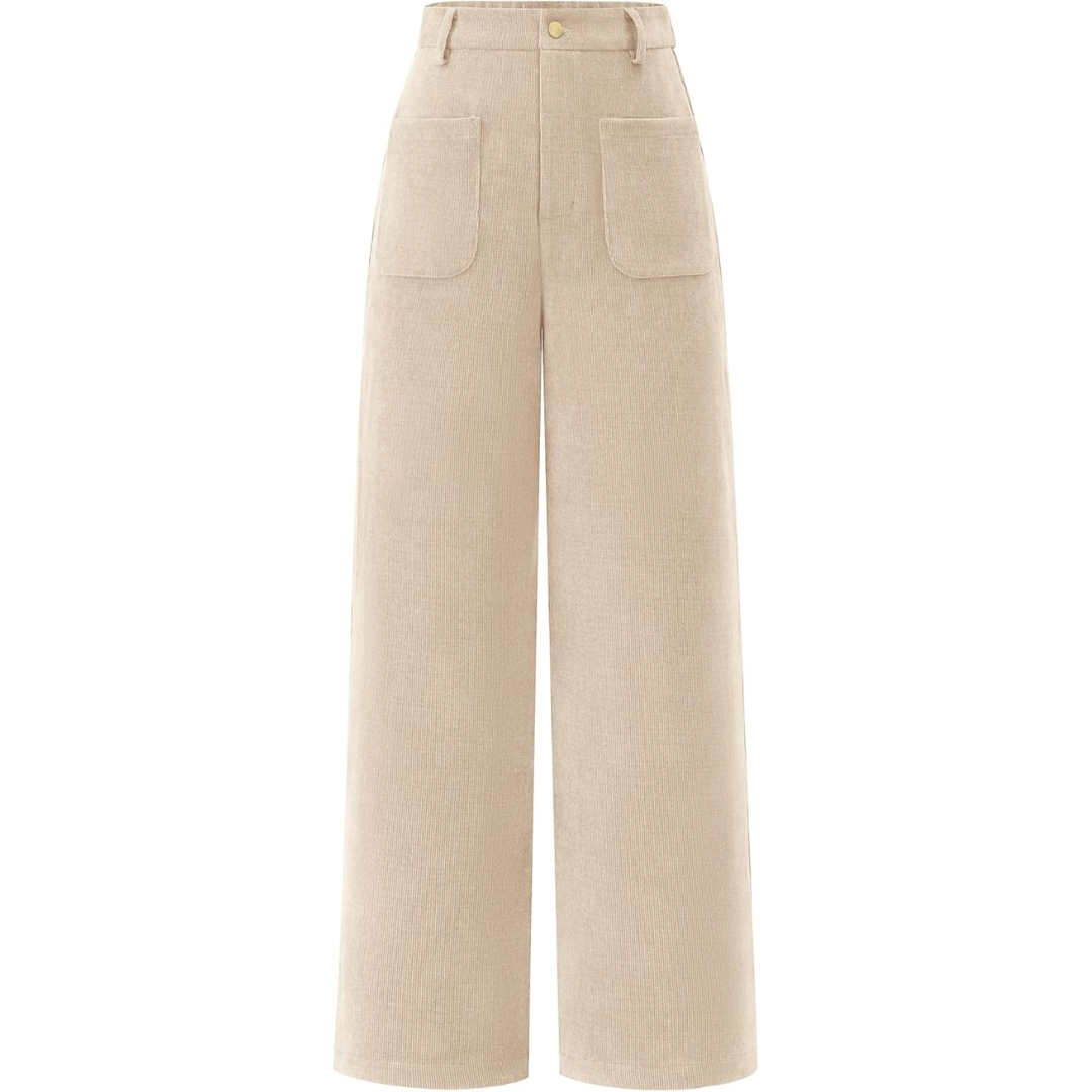 Casual Wide Palazzo Trousers with High Waist and Pockets - Clarissa-Beige-XS-Nora Luxe