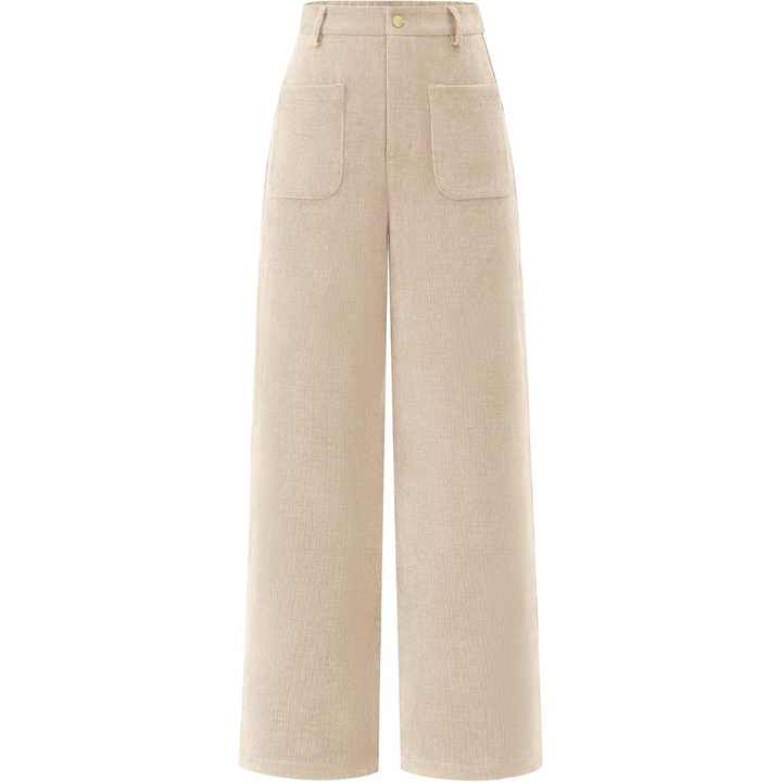 Casual Wide Palazzo Trousers with High Waist and Pockets - Clarissa-Beige-XS-Nora Luxe