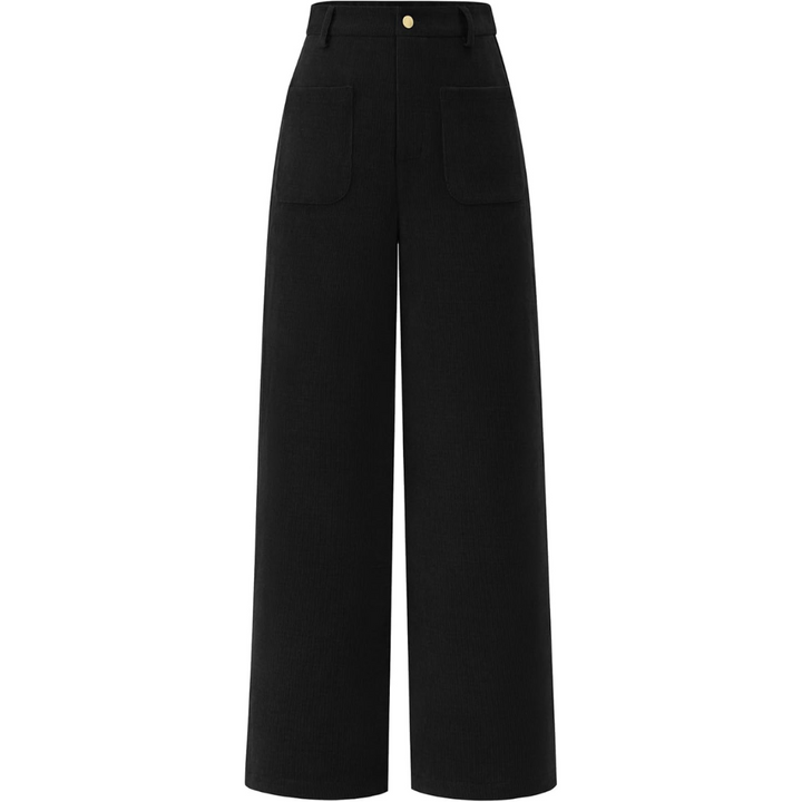 Casual Wide Palazzo Trousers with High Waist and Pockets - Clarissa-Black-XS-Nora Luxe