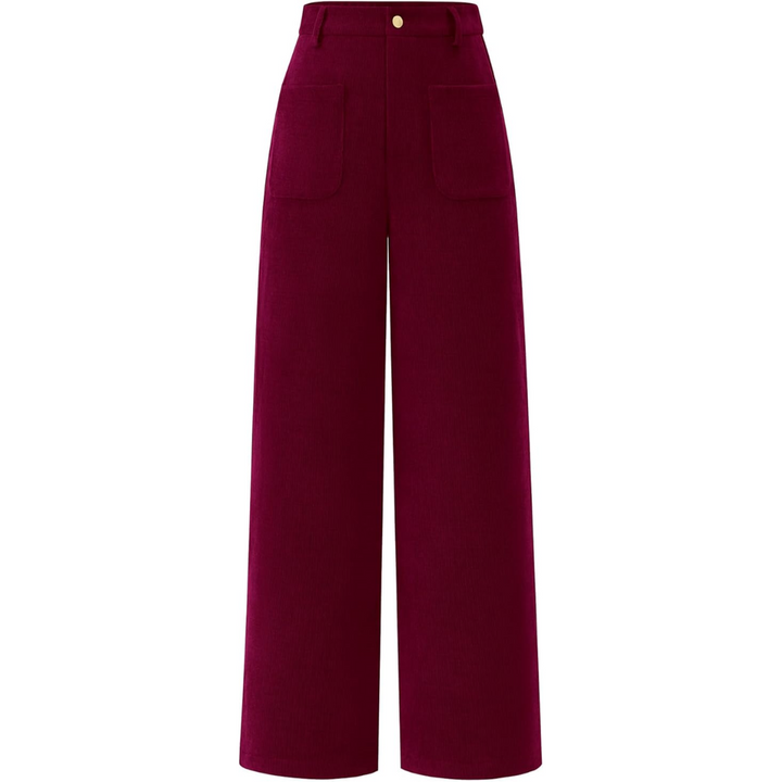 Casual Wide Palazzo Trousers with High Waist and Pockets - Clarissa-Bordeaux-XS-Nora Luxe