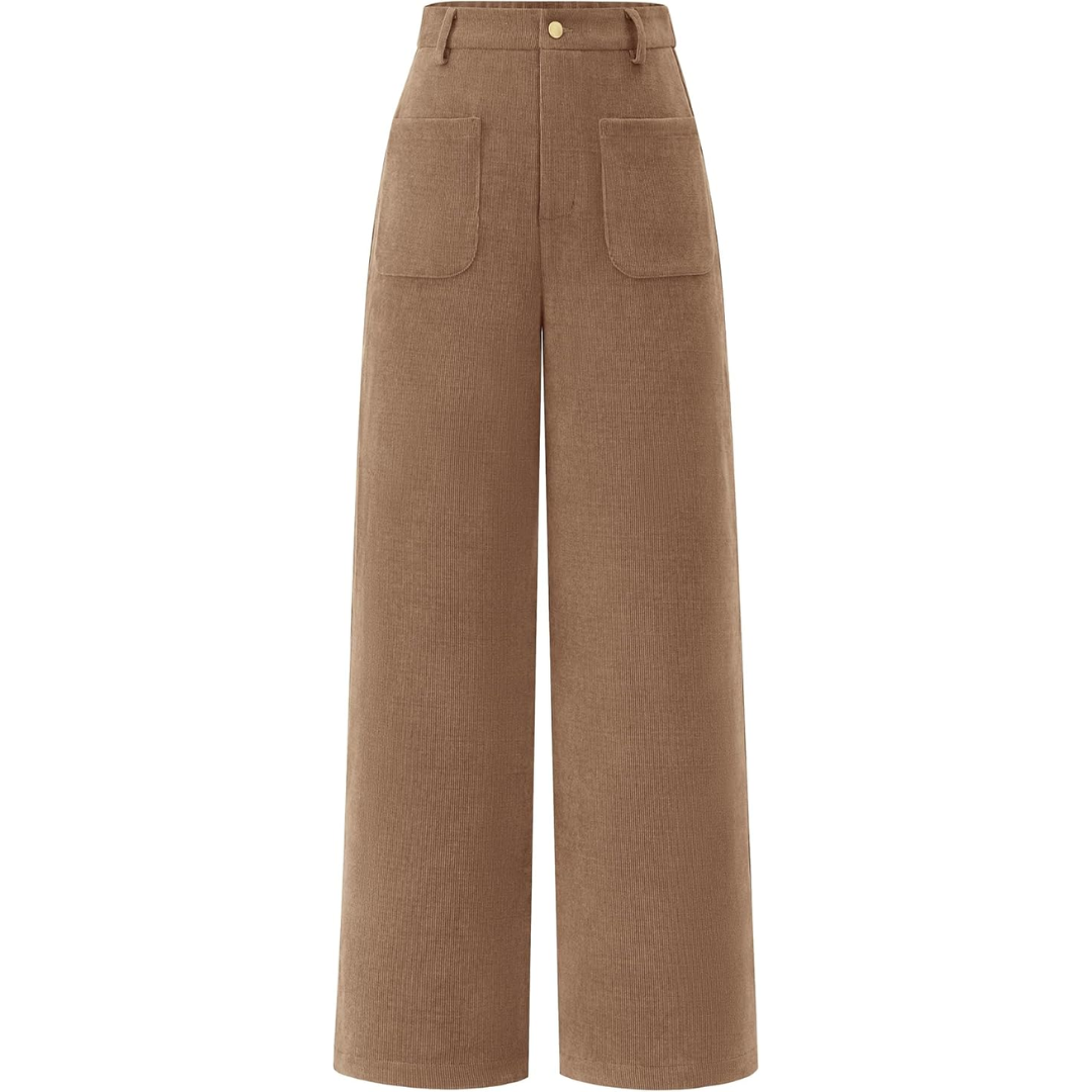 Casual Wide Palazzo Trousers with High Waist and Pockets - Clarissa-Khaki-XS-Nora Luxe