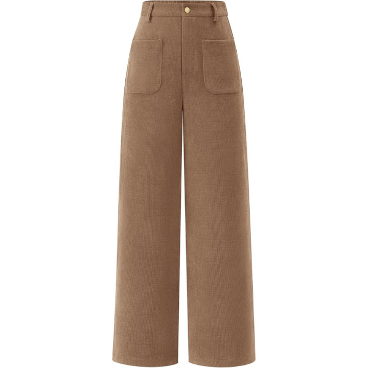 Casual Wide Palazzo Trousers with High Waist and Pockets - Clarissa-Khaki-XS-Nora Luxe