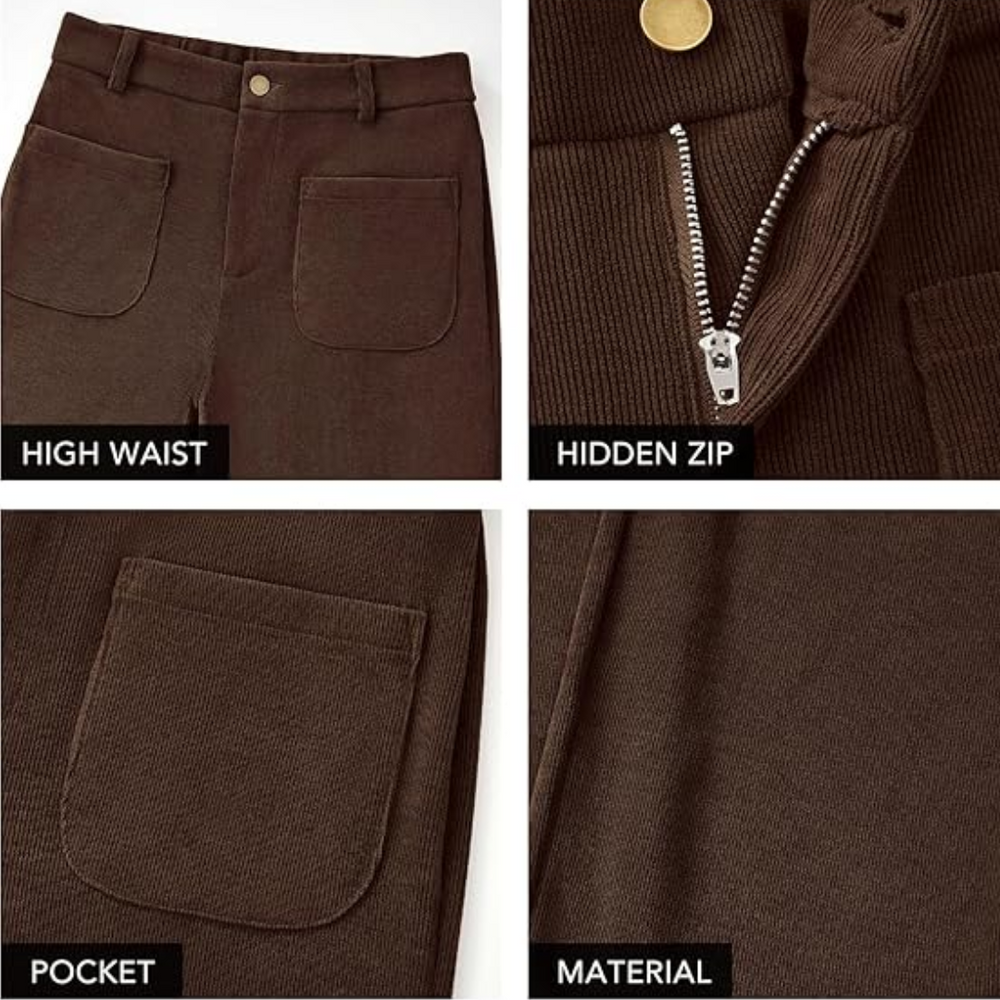 Casual Wide Palazzo Trousers with High Waist and Pockets - Clarissa-Khaki-XS-Nora Luxe