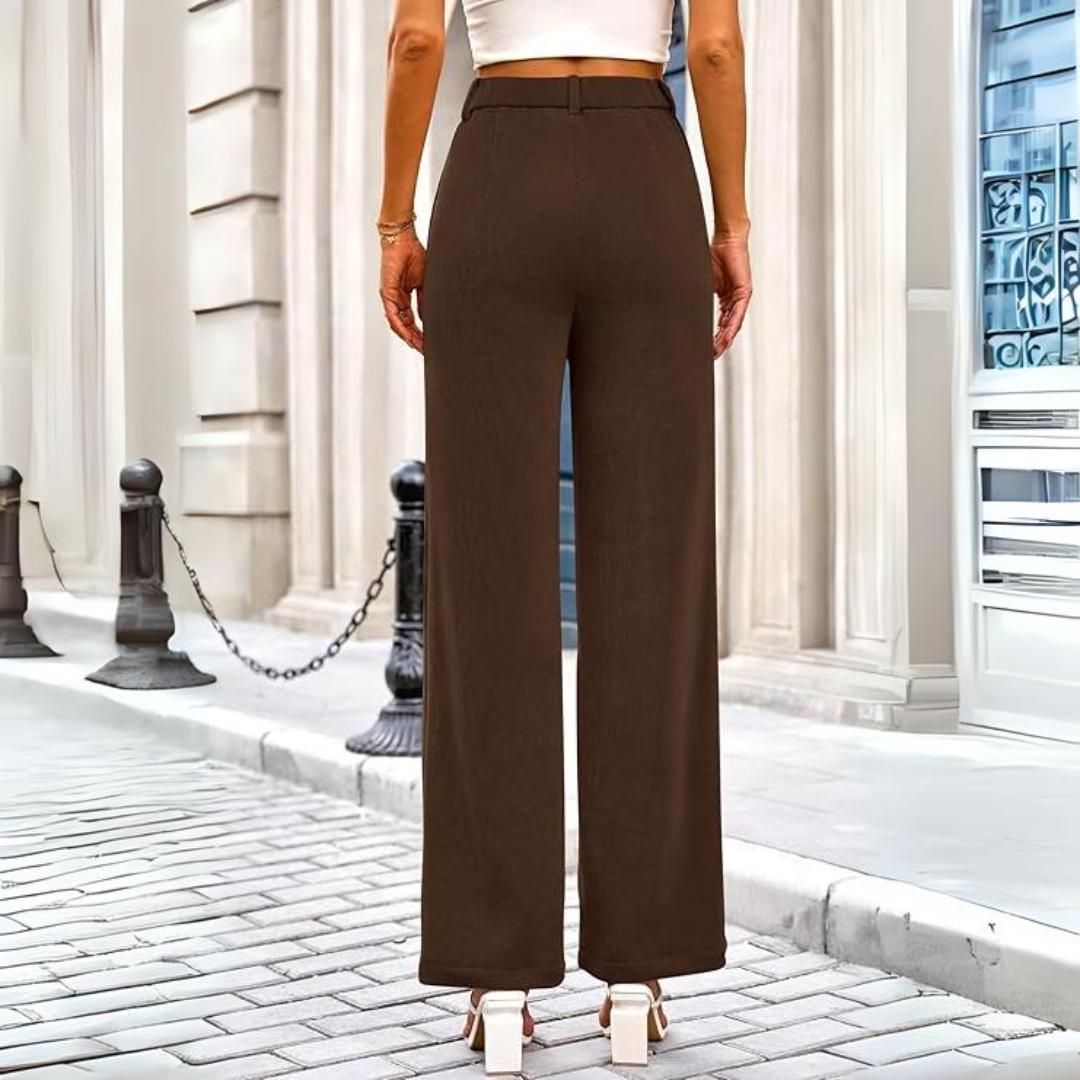 Casual Wide Palazzo Trousers with High Waist and Pockets - Clarissa-Khaki-XS-Nora Luxe