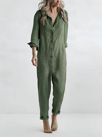 Casual women's jumpsuit with button placket – Amira-Green-S-Nora Luxe