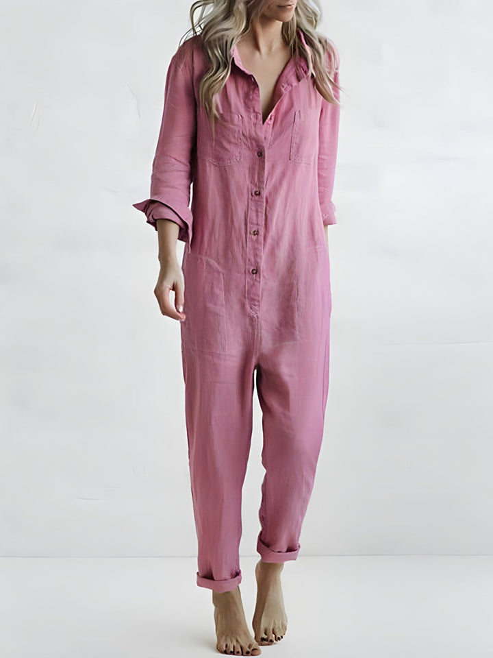 Casual women's jumpsuit with button placket – Amira-Pink-S-Nora Luxe
