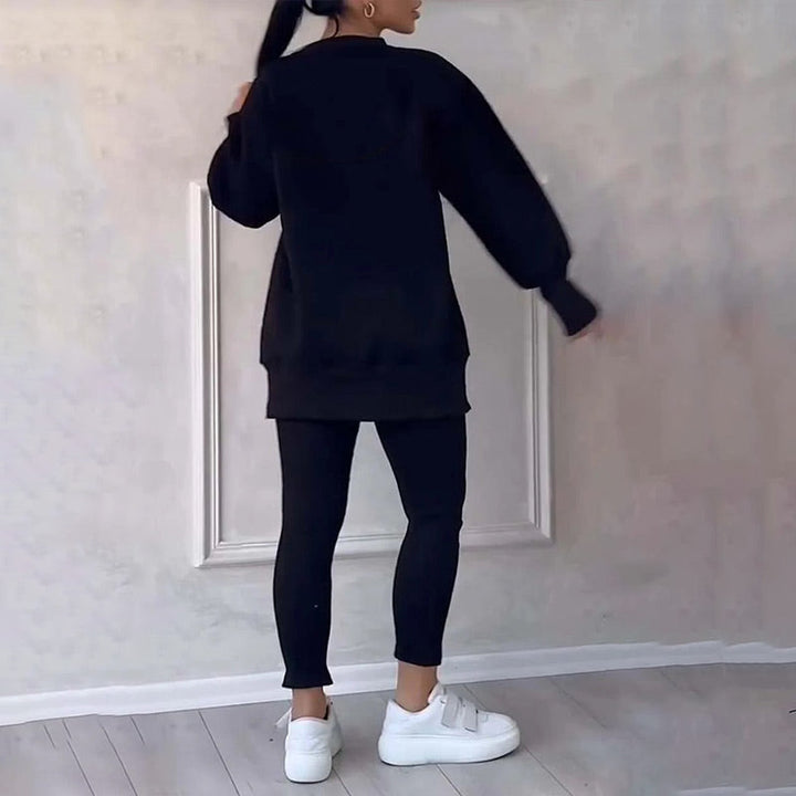 Casual Women's Set of Sweatshirt and Leggings - Elena-Black-S-Nora Luxe