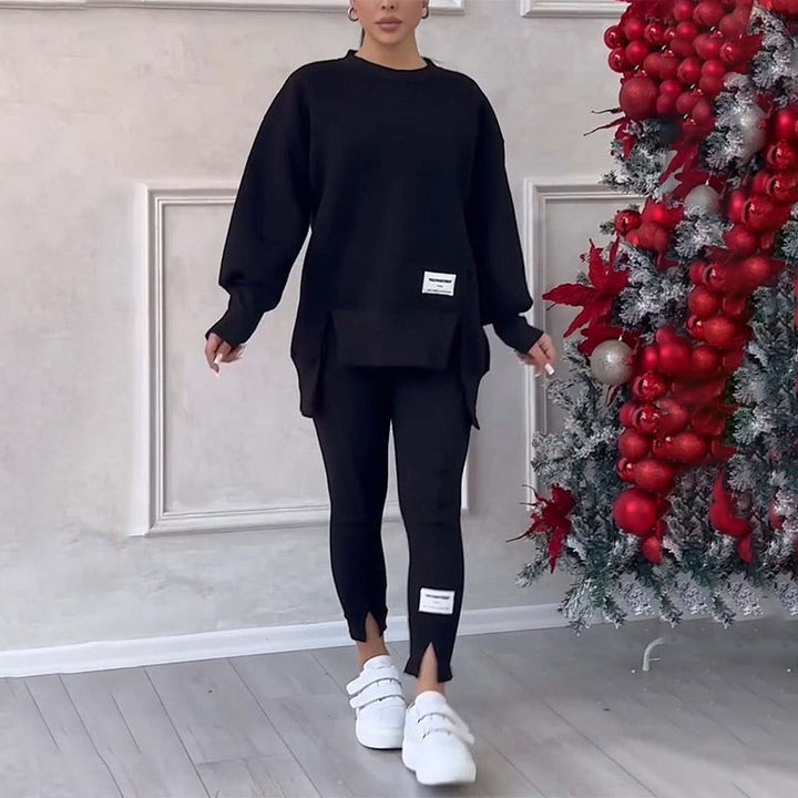 Casual Women's Set of Sweatshirt and Leggings - Elena-Black-S-Nora Luxe