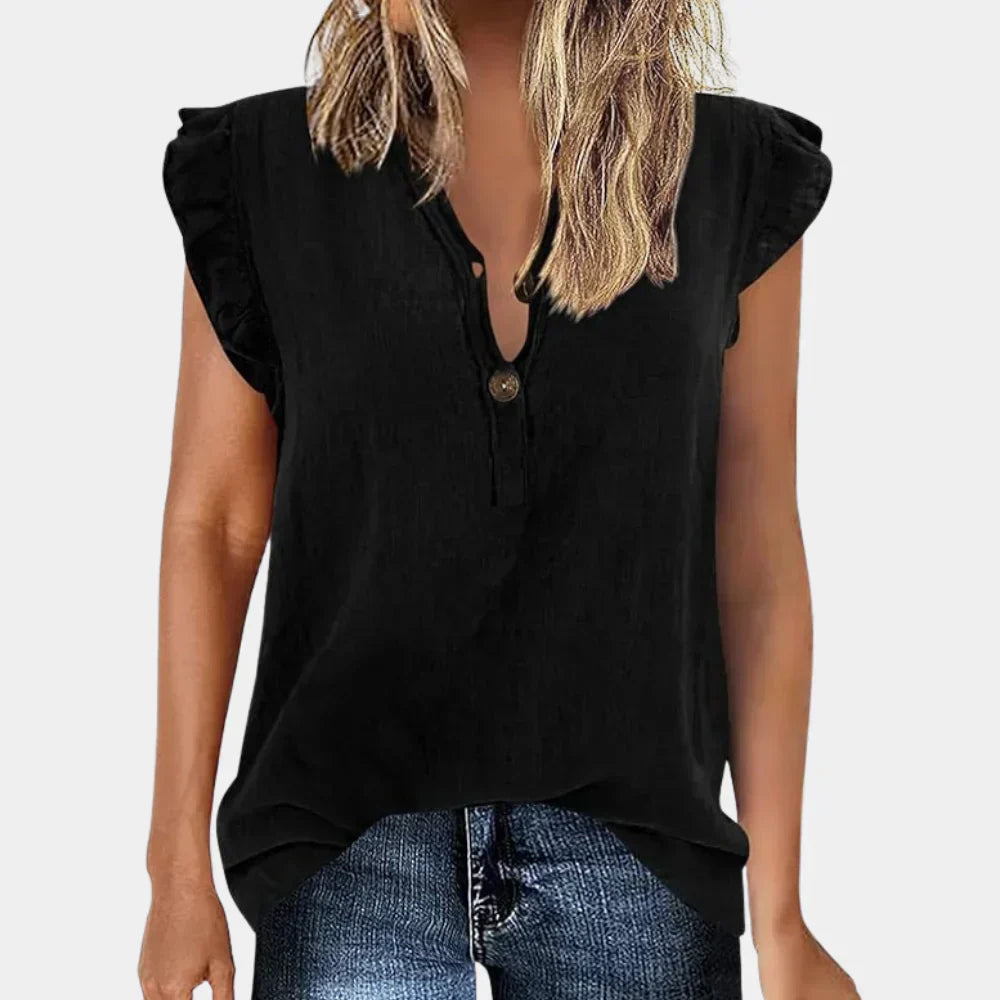 Casual women's summer blouse with button placket – Léa-Black-S-Nora Luxe