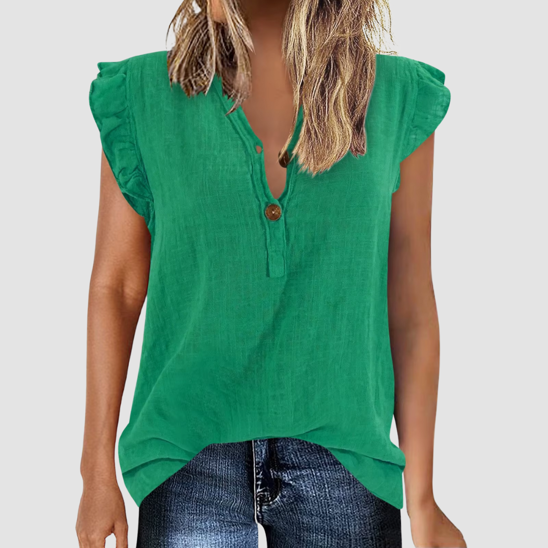 Casual women's summer blouse with button placket – Léa-Green-S-Nora Luxe