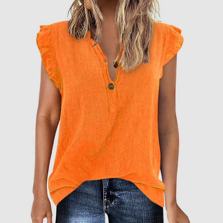 Casual women's summer blouse with button placket – Léa-Orange-S-Nora Luxe