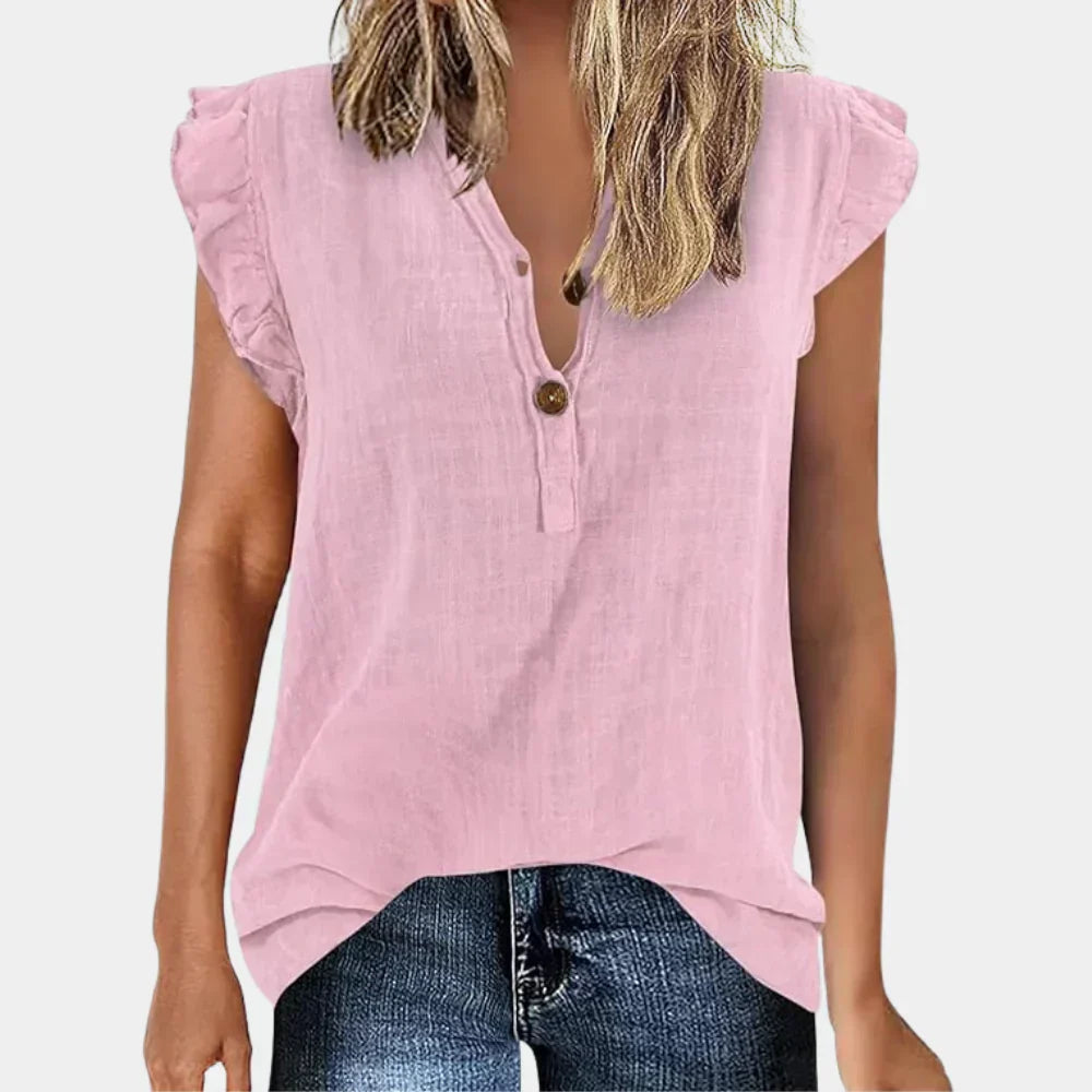 Casual women's summer blouse with button placket – Léa-Pink-S-Nora Luxe