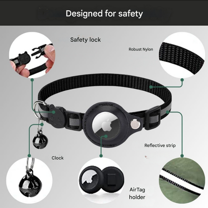 Cat Collar with Safety Closure - Milo-Black-Without GPS tracker-Nora Luxe