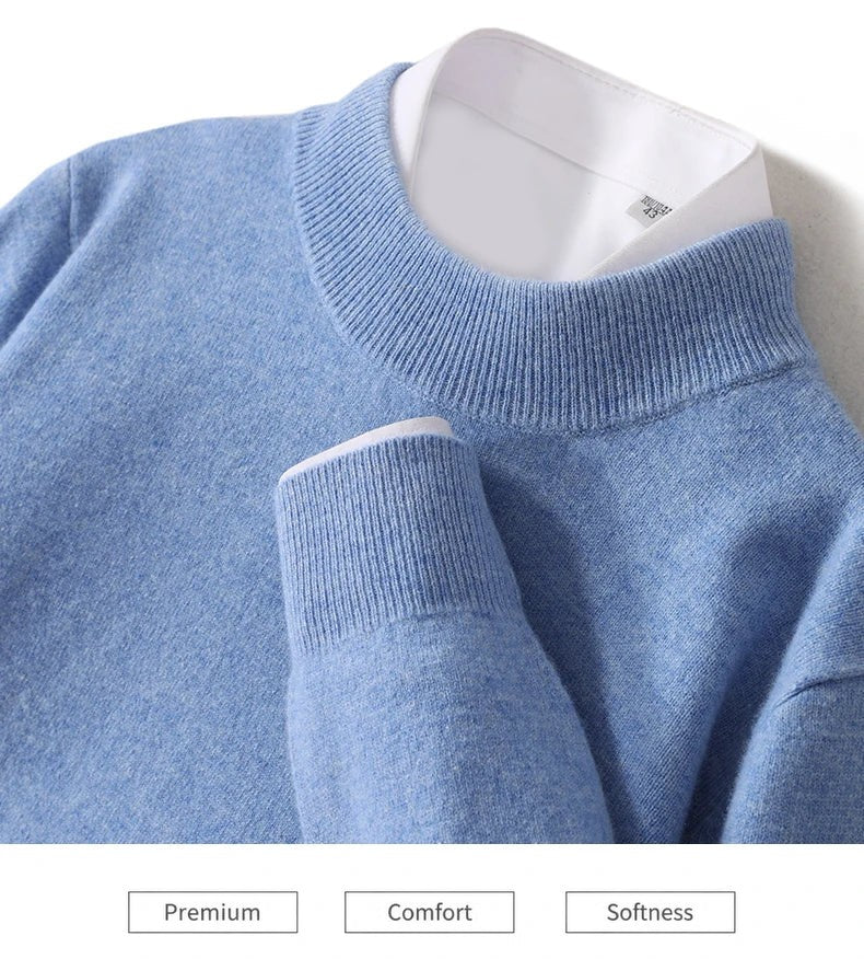 Close-up of a light blue ribbed mock neck collar and cuff with white shirt peeking out 5