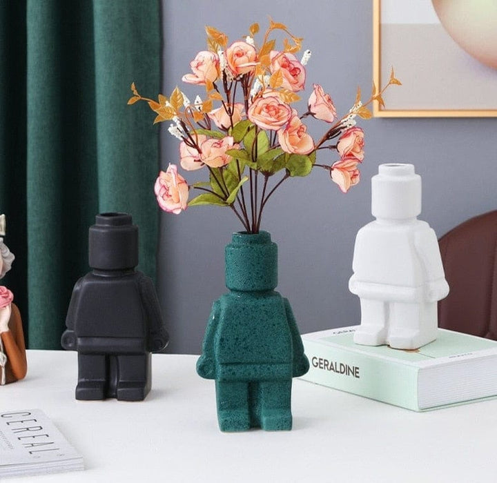 Ceramic Flower Pots Robot - BrickBotanica-Dark green-S-The Livary