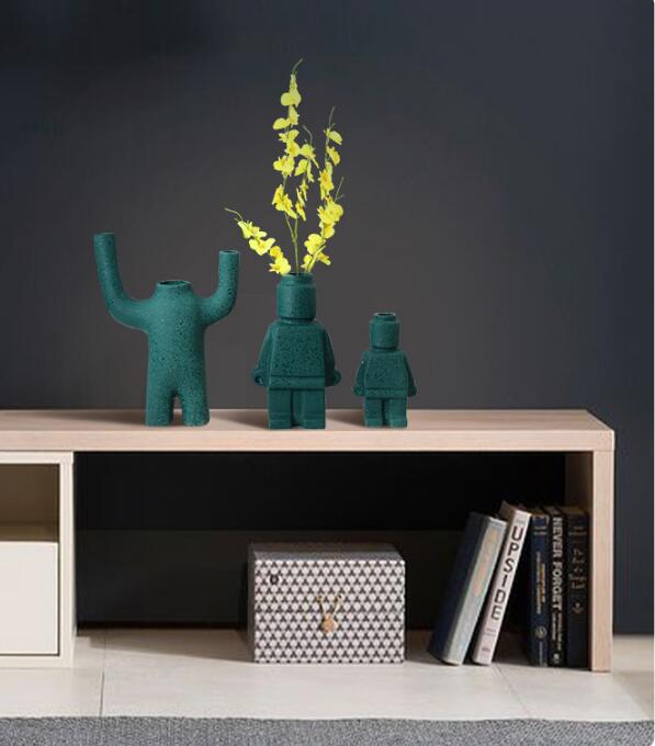 Ceramic Flower Pots Robot - BrickBotanica-Dark green-S-The Livary